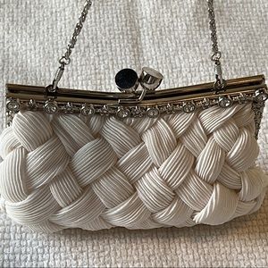Satin cream & silver trim evening bag.